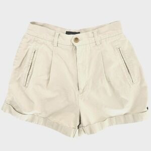 Limited Vintage Khaki Pleated High Rise Cotton Shorts Beige Women 4 90s Preppy